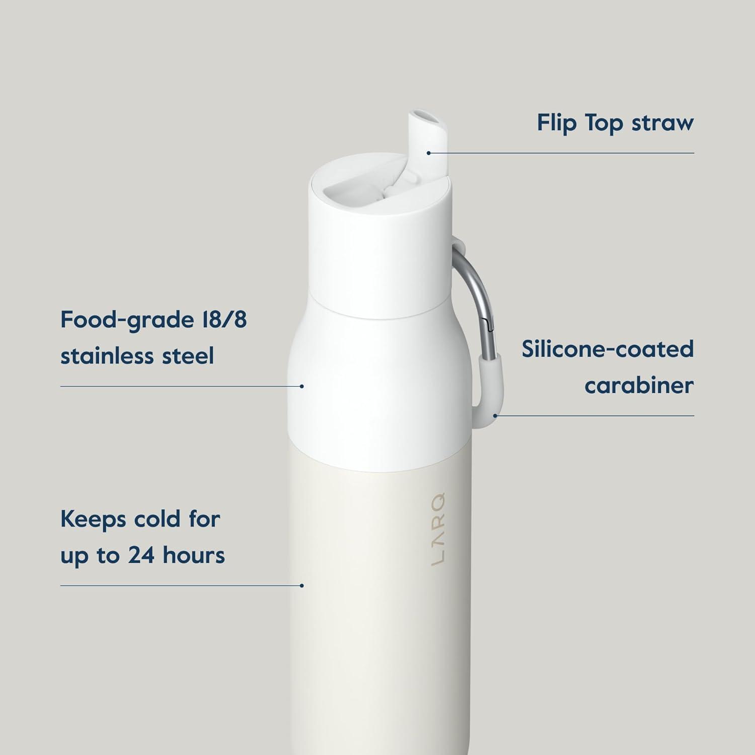 image:imageLARQ Bottle Flip Top 17 oz Reusable Insulated Stainless Steel Water Bottle With Straw BPA Free For Sports Gym and Travel Keep Drinks Cold for 24 Hours Seaside MintGranite White