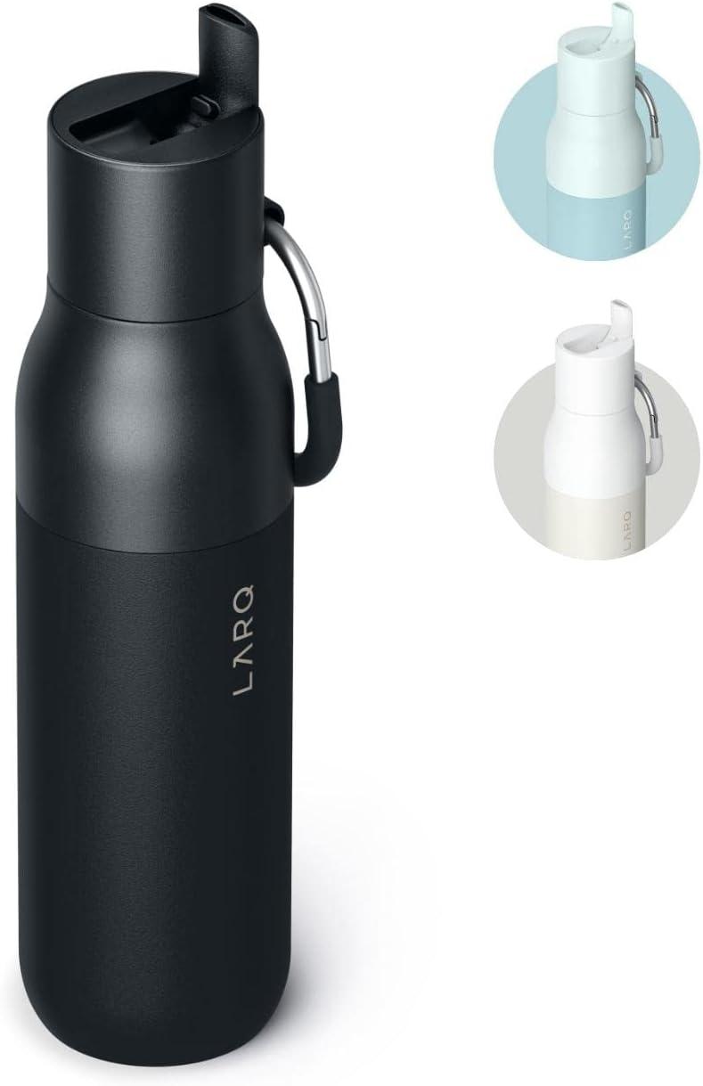 image:imageLARQ Bottle Flip Top 17 oz Reusable Insulated Stainless Steel Water Bottle With Straw BPA Free For Sports Gym and Travel Keep Drinks Cold for 24 Hours Seaside MintObsidian Black