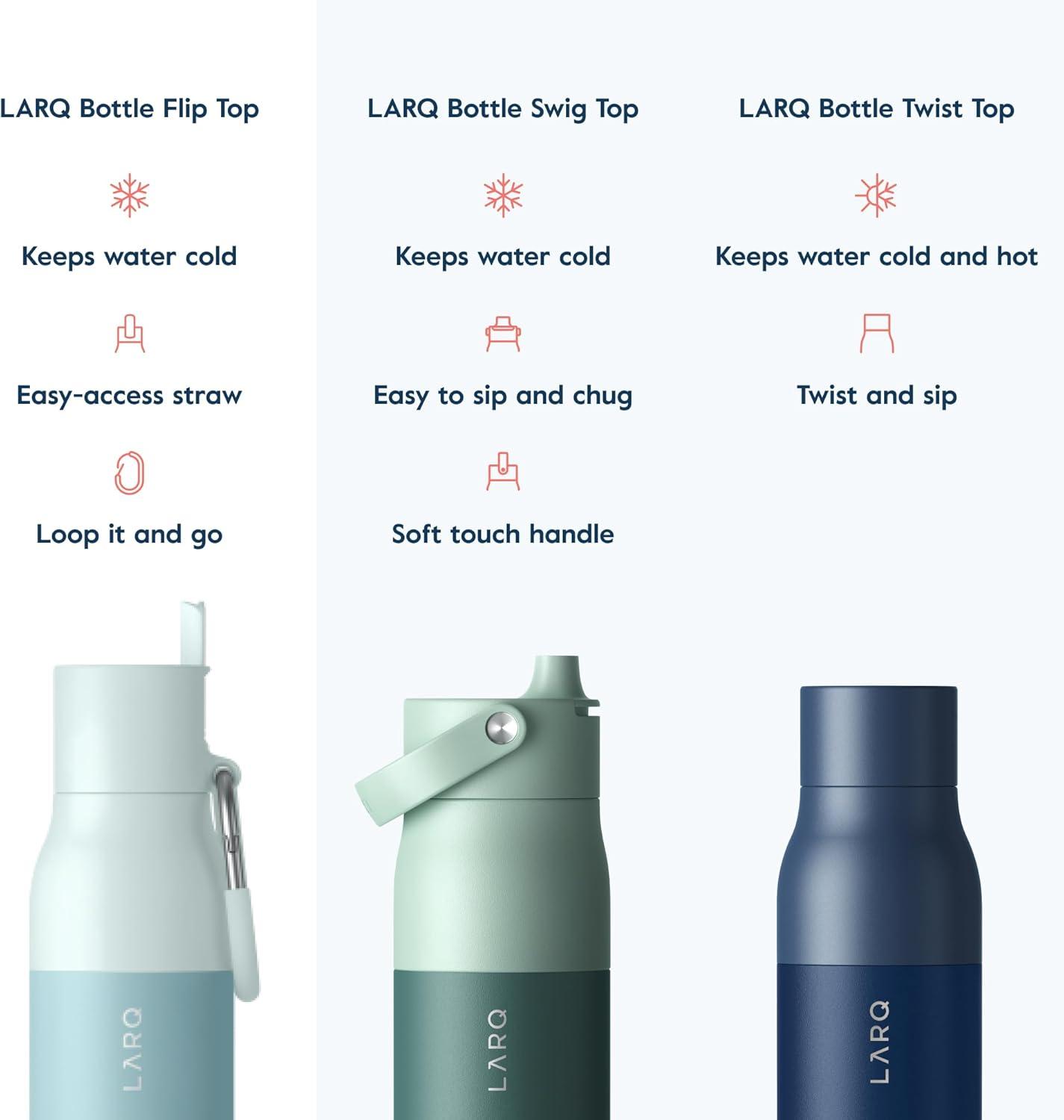 image:imageLARQ Bottle Flip Top 17 oz Reusable Insulated Stainless Steel Water Bottle With Straw BPA Free For Sports Gym and Travel Keep Drinks Cold for 24 Hours Seaside MintSeaside Mint