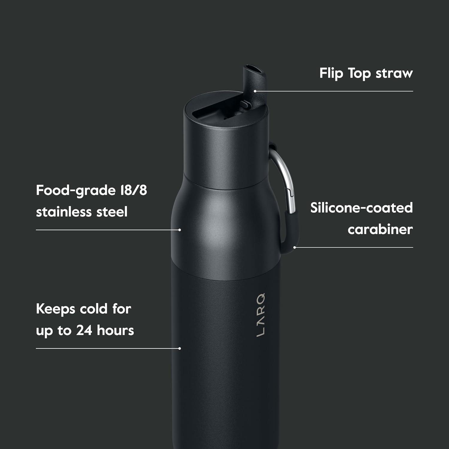 image:imageLARQ Bottle Flip Top 17 oz Reusable Insulated Stainless Steel Water Bottle With Straw BPA Free For Sports Gym and Travel Keep Drinks Cold for 24 Hours Seaside MintObsidian Black
