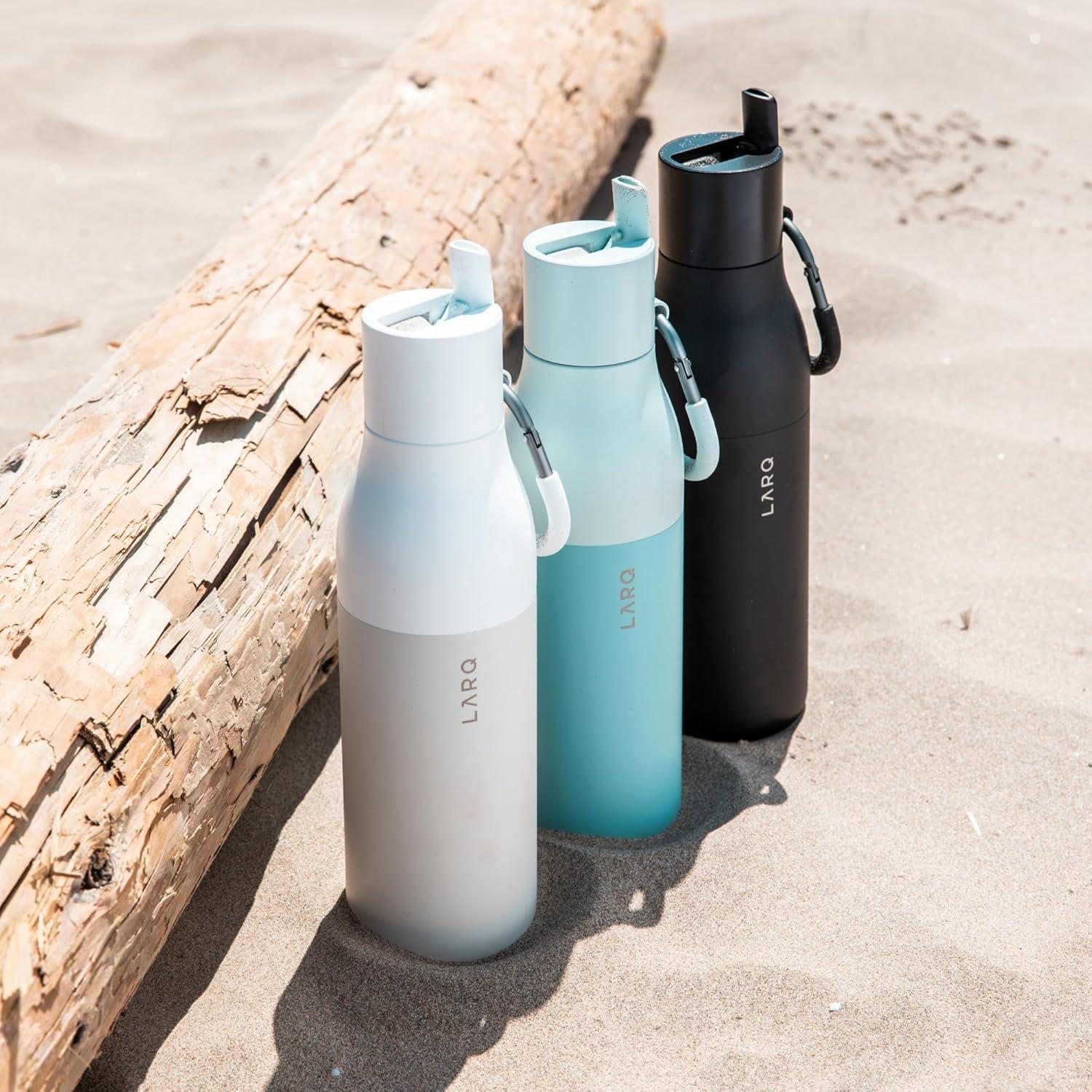 image:imageLARQ Bottle Flip Top 17 oz Reusable Insulated Stainless Steel Water Bottle With Straw BPA Free For Sports Gym and Travel Keep Drinks Cold for 24 Hours Seaside MintObsidian Black