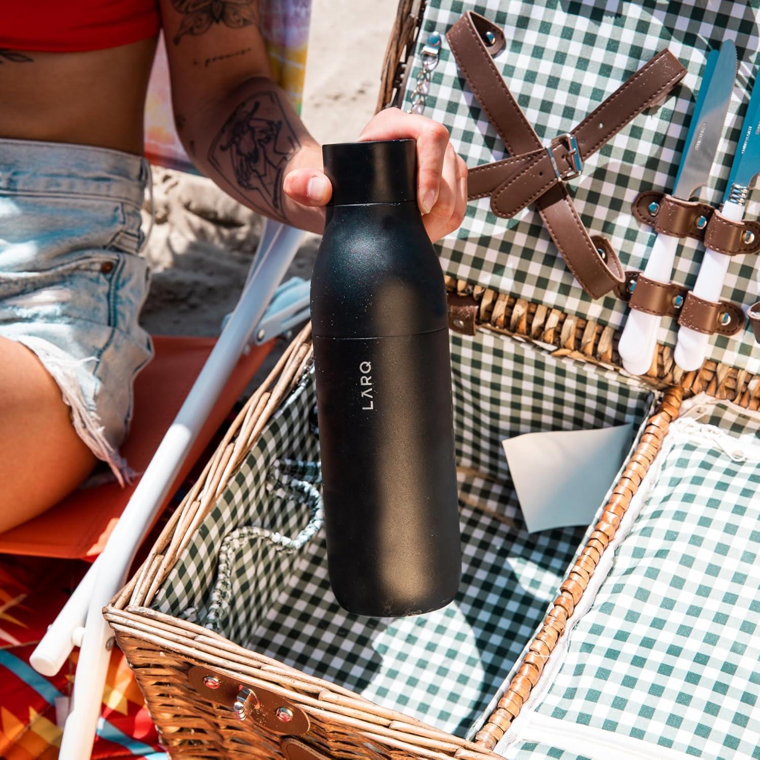 image:imageLARQ Bottle Twist Top 25 oz Insulated Stainless Steel Water Bottle BPA Free Reusable Water Bottle for Camping Office and Travel Keep Drinks Cold and Hot Granite WhiteObsidian Black