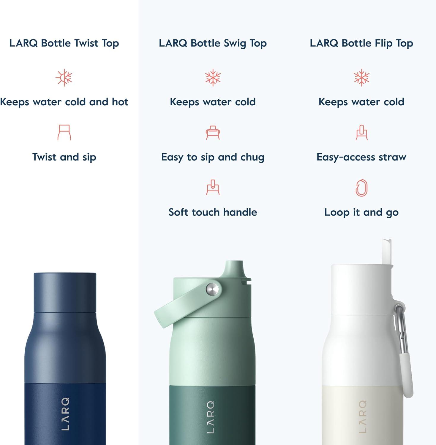 image:imageLARQ Bottle Twist Top 25 oz Insulated Stainless Steel Water Bottle BPA Free Reusable Water Bottle for Camping Office and Travel Keep Drinks Cold and Hot Granite WhiteMonaco Blue