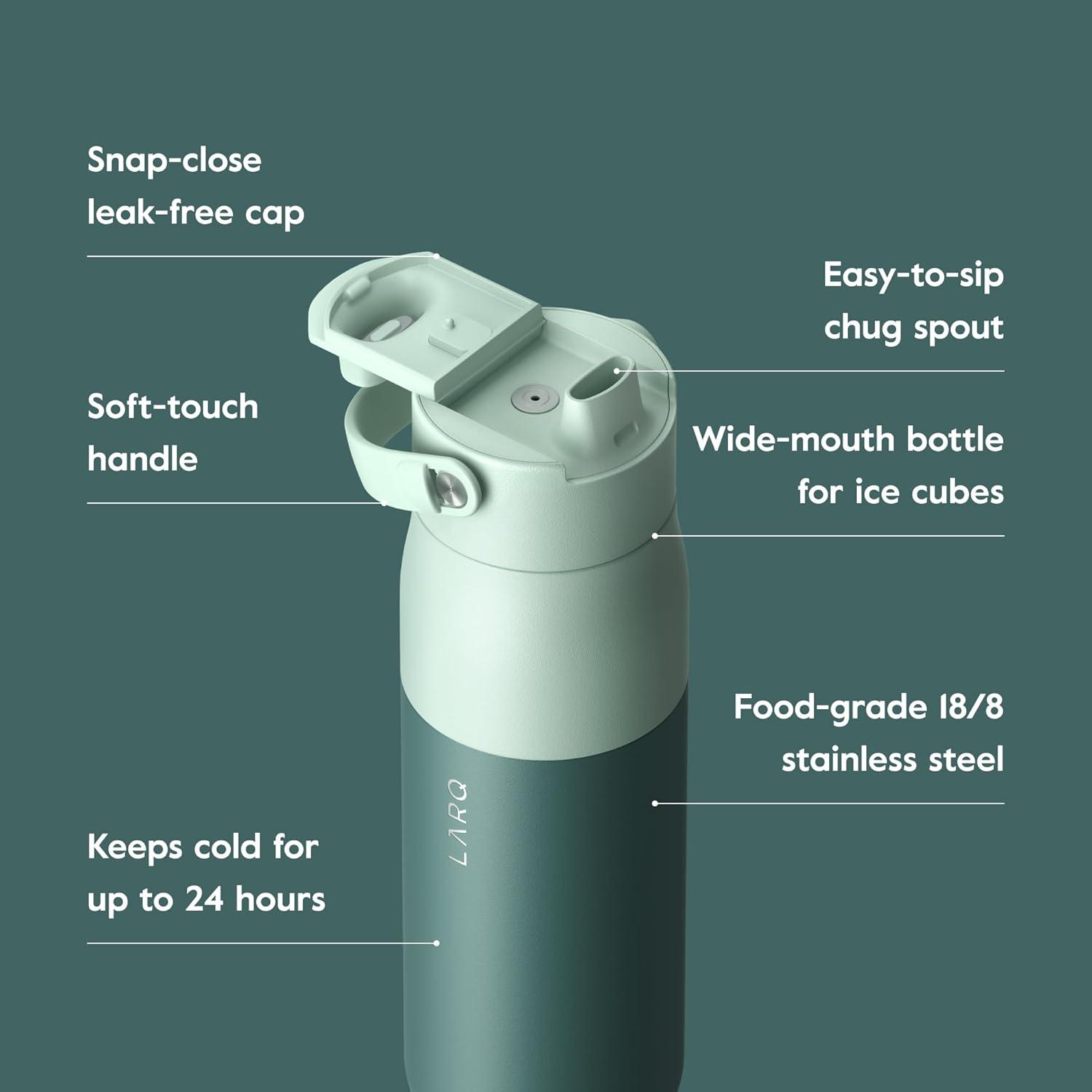 image:imageLARQ Holiday Swig Set Bottle Swig Top 23oz Eucalyptus Green Filter Straw