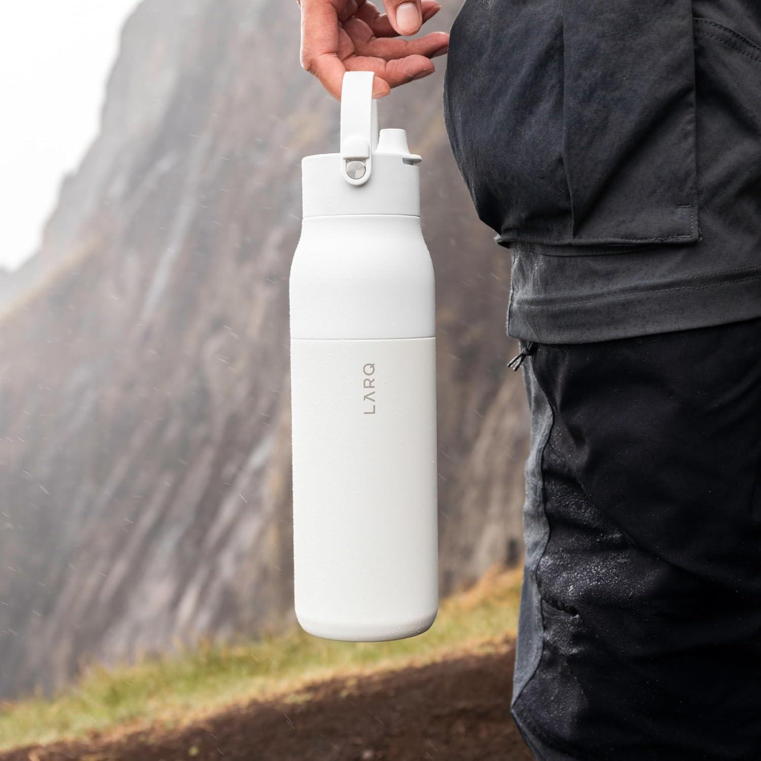 image:imageLARQ Twice as Nice Set Bottle Swig Top 34oz Insulated Stainless Steel Water Bottle With BuiltIn Silicone Handle Granite White amp Luberon Lavender