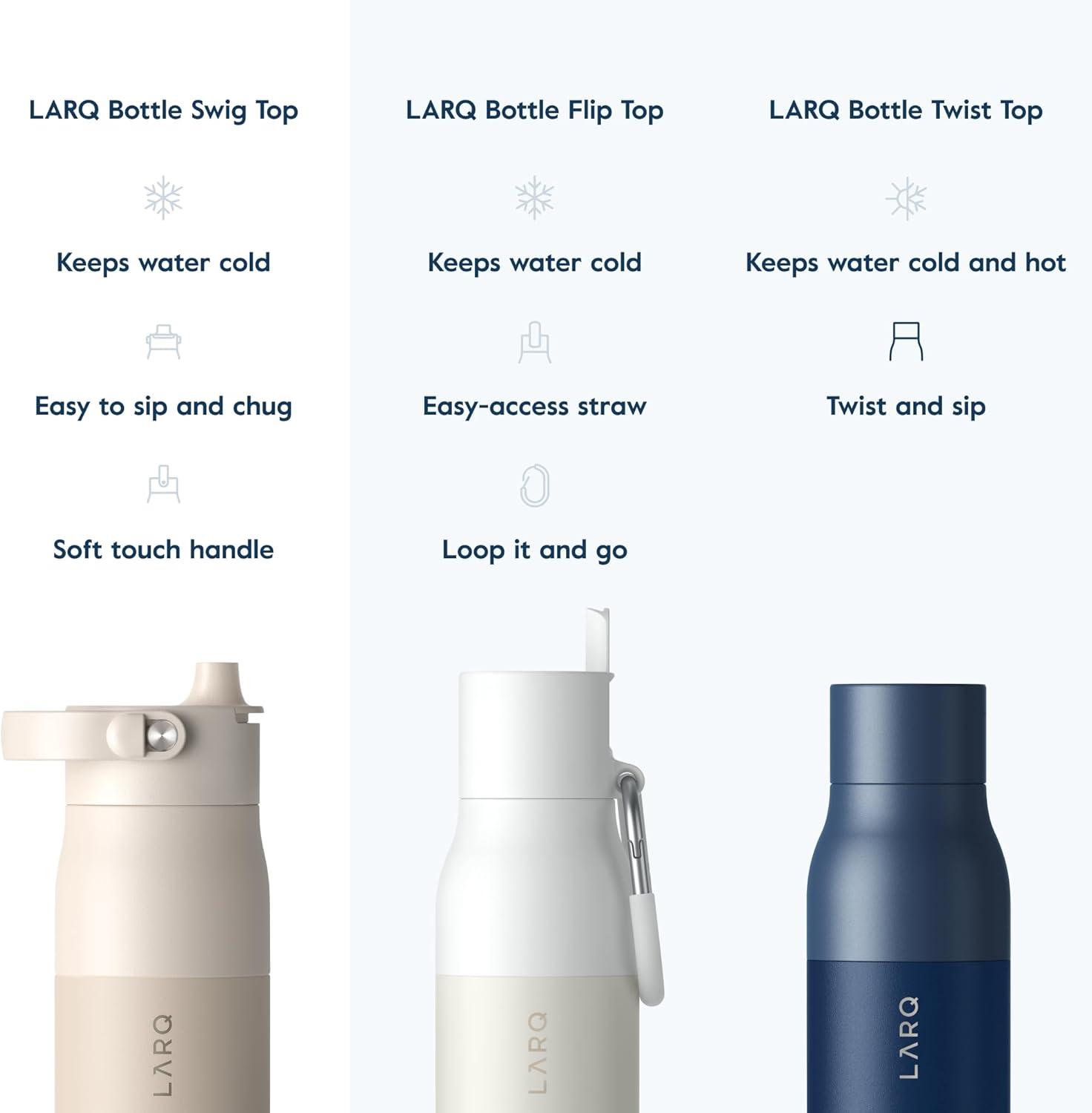 image:imageLARQ Twice as Nice Set Bottle Swig Top 34oz Insulated Stainless Steel Water Bottle With BuiltIn Silicone Handle Mojave Dune amp Obsidian Black