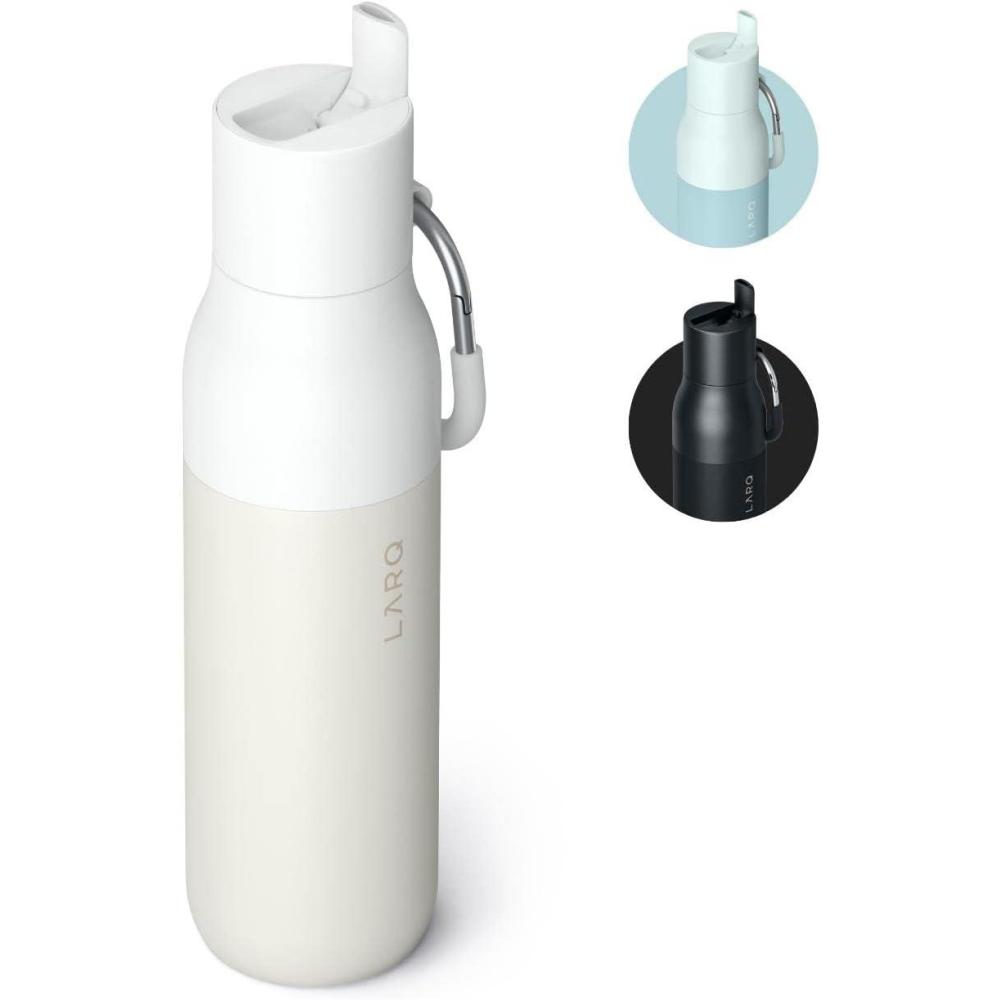 image:imageLARQ Bottle Flip Top 17 oz  Reusable Insulated Stainless Steel Water Bottle With Straw  BPA Free  For Sports Gym and Travel  Keep Drinks Cold for 24 Hours Seaside MintGranite White