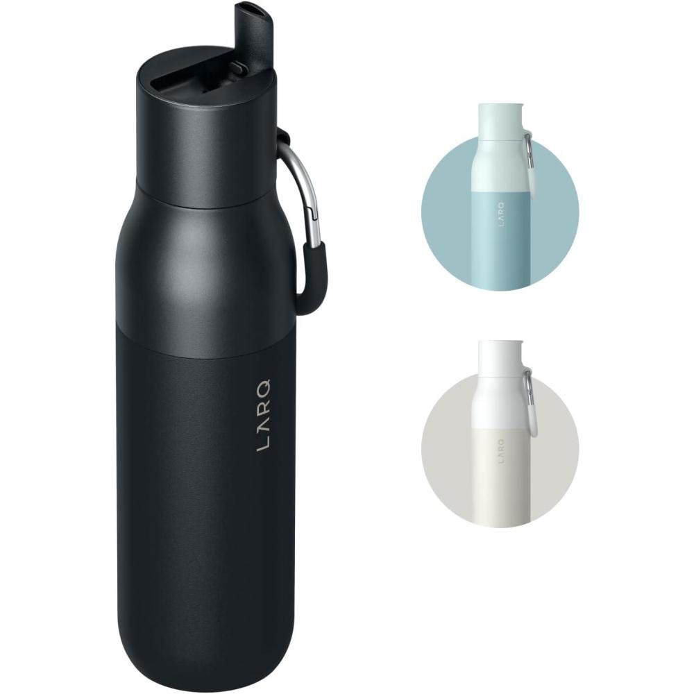 image:imageLARQ Bottle Flip Top 17 oz Reusable Insulated Stainless Steel Water Bottle With Straw BPA Free For Sports Gym and Travel Keep Drinks Cold for 24 Hours Seaside MintObsidian Black