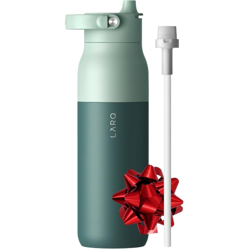 image:imageLARQ Holiday Swig Set Bottle Swig Top 34oz Eucalyptus Green Filter Straw