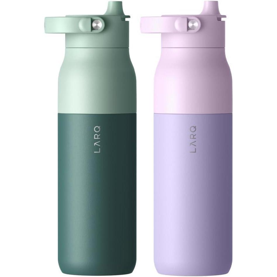 image:imageLARQ Twice as Nice Set Bottle Swig Top 34oz Insulated Stainless Steel Water Bottle With BuiltIn Silicone Handle Eucalyptus Green amp Luberon Lavender