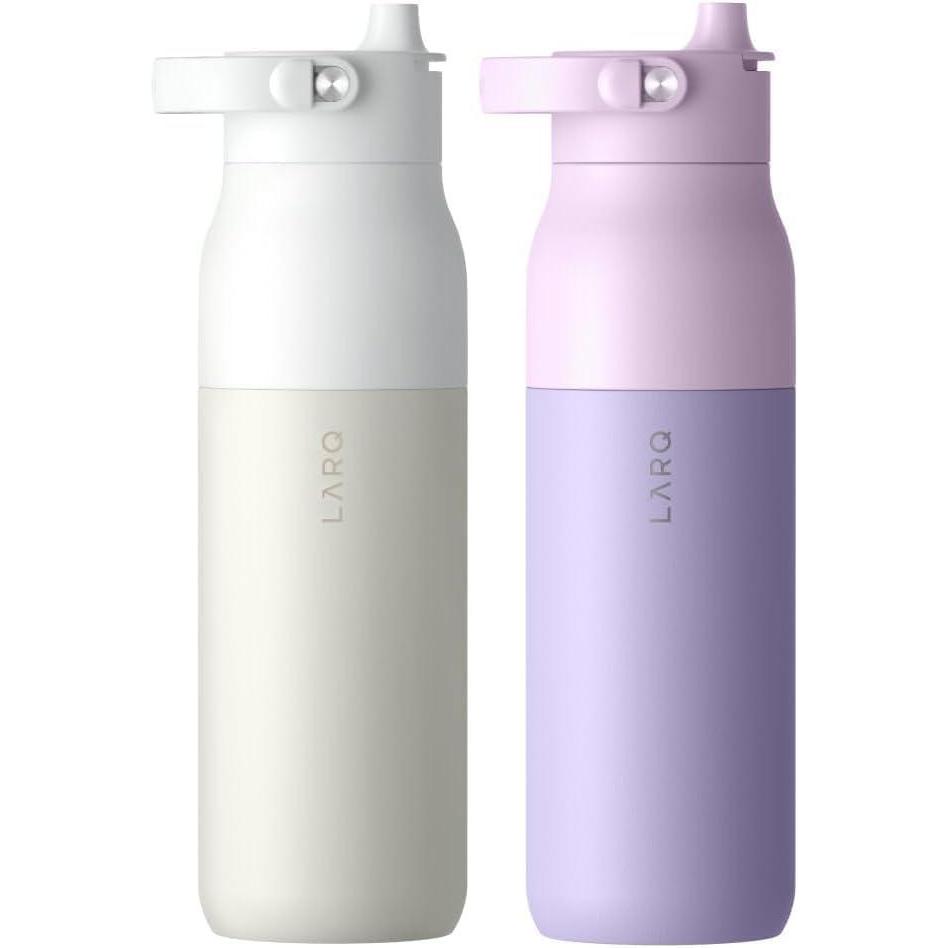 image:imageLARQ Twice as Nice Set Bottle Swig Top 34oz  Insulated Stainless Steel Water Bottle With BuiltIn Silicone Handle Granite White amp Luberon Lavender
