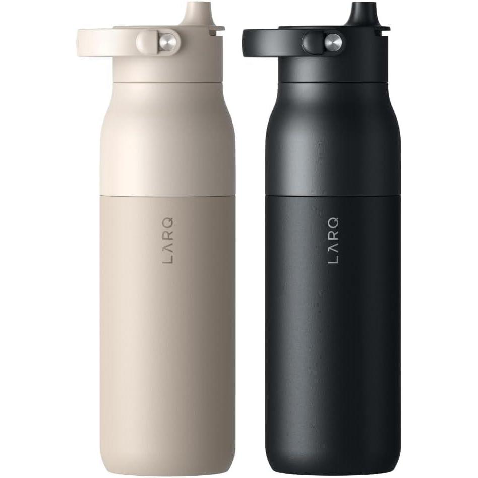 image:imageLARQ Twice as Nice Set Bottle Swig Top 34oz  Insulated Stainless Steel Water Bottle With BuiltIn Silicone Handle Mojave Dune amp Obsidian Black