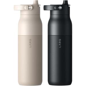 LARQ Twice as Nice Set Bottle Swig Top 34oz – Insulated Stainless Steel Water Bottle With Built-In Silicone Handle, Mojave Dune & Obsidian Black