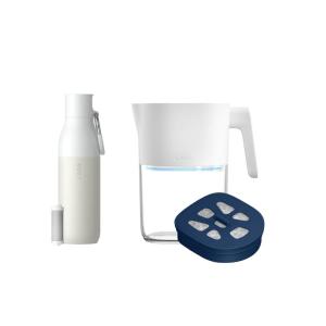 LARQ Total Filtration Bundle Set – Pitcher PureVis 1.9L, Self-Cleaning UV Water Filter Pitcher for Tap, Drinking Water and Filtered Insulated Water Bottle 25 Oz – Long-Lasting Filters, BPA Free