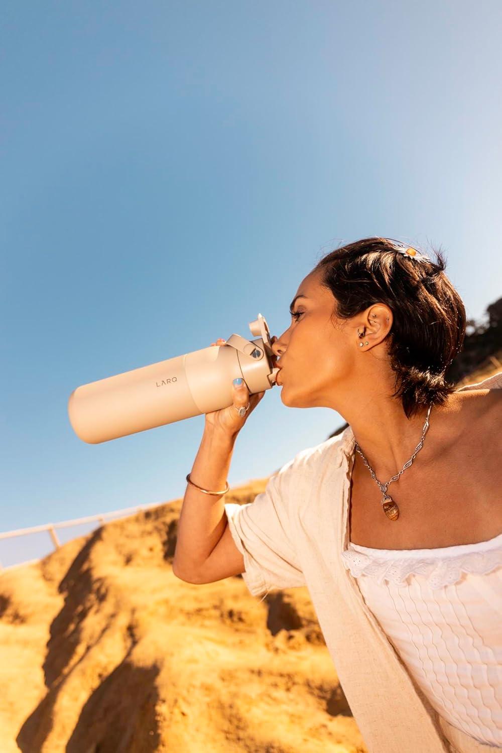 image:imageLARQ Twice as Nice Set Bottle Swig Top 23oz Insulated Stainless Steel Water Bottle With BuiltIn Silicone Handle Mojave Dune amp Obsidian Black