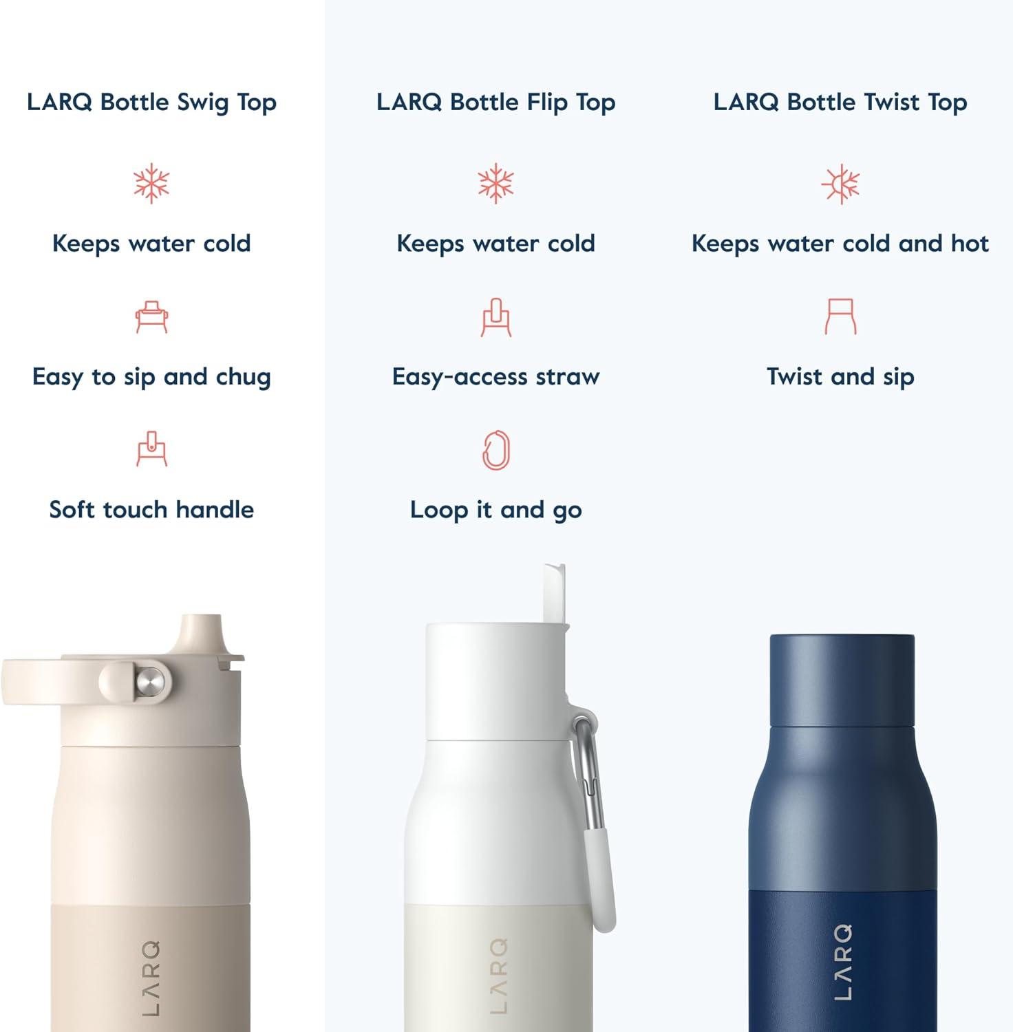 image:imageLARQ Twice as Nice Set Bottle Swig Top 23oz Insulated Stainless Steel Water Bottle With BuiltIn Silicone Handle Mojave Dune amp Obsidian Black