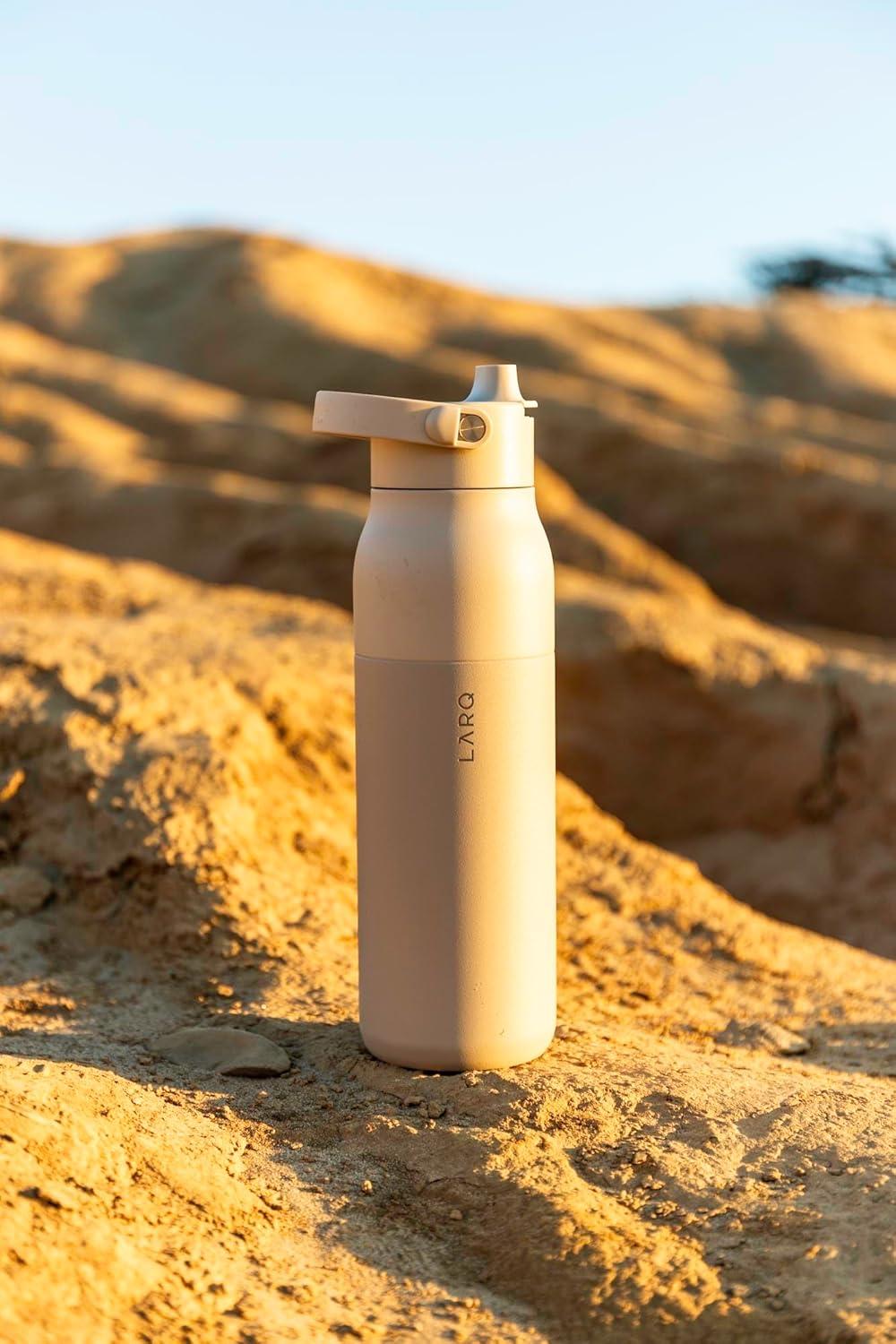image:imageLARQ Twice as Nice Set Bottle Swig Top 23oz Insulated Stainless Steel Water Bottle With BuiltIn Silicone Handle Mojave Dune amp Obsidian Black