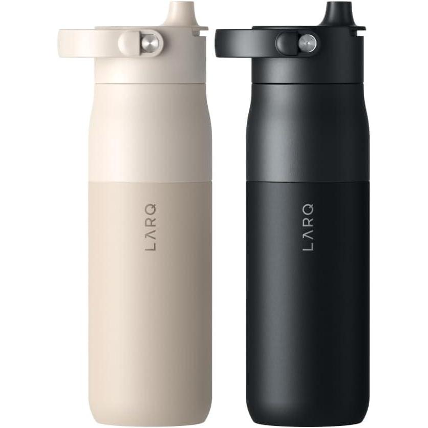 image:imageLARQ Twice as Nice Set Bottle Swig Top 23oz  Insulated Stainless Steel Water Bottle With BuiltIn Silicone Handle Mojave Dune amp Obsidian Black