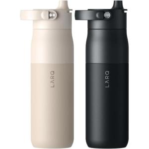 LARQ Twice as Nice Set Bottle Swig Top 23oz – Insulated Stainless Steel Water Bottle With Built-In Silicone Handle, Mojave Dune & Obsidian Black